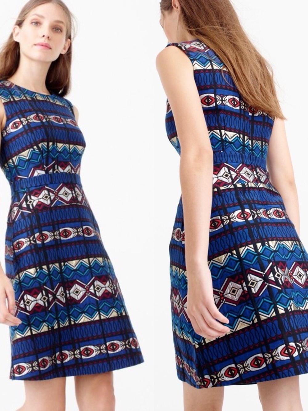 J. Crew Sleeveless Blue Multi-Print Fit-and-Flare Dress